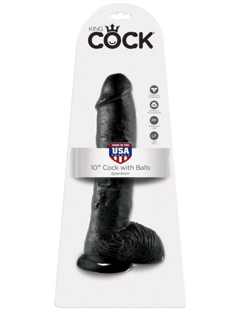 Realistyczne dildo z jądrami 25 cm King Cock 10" (czarne) - Pipedream