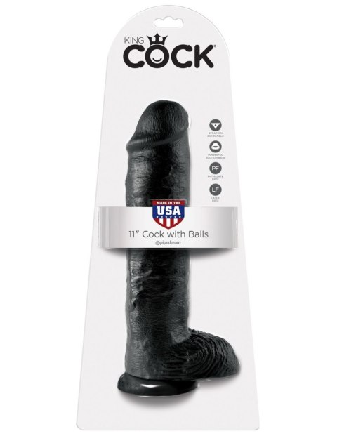 Realistyczne dildo z jądrami 28 cm King Cock 11" (czarne) - Pipedream