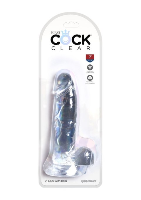 Realistyczne dildo z jądrami 18 cm King Cock 7" (przezroczyste) - Pipedream