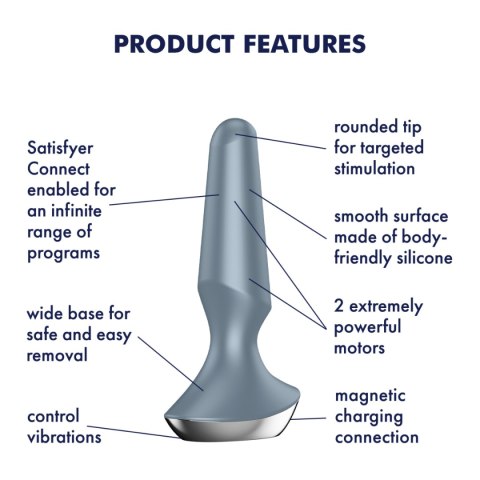 Satisfyer Plug-ilicious 2 wibrujący korek analny sterowany aplikacją niebiesko-szary