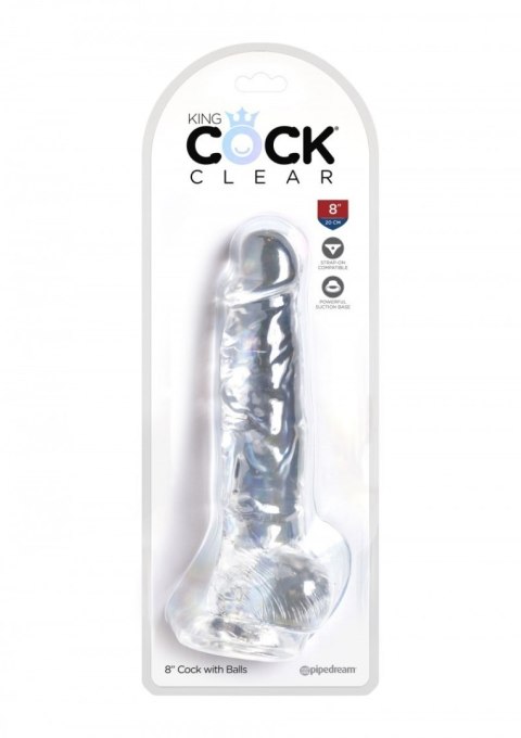 Realistyczne dildo z jądrami 20 cm King Cock 8'' (przeroczyste) - Pipedream