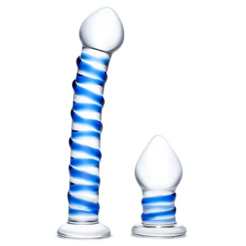 Gläs Double Penetration Set zestaw szklane dildo i szklany korek analny przezroczysto niebieskie