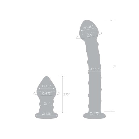 Gläs Double Penetration Set zestaw szklane dildo i szklany korek analny przezroczysto niebieskie