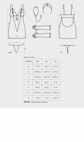 Kostium pielęgniarki 5-częściowy + stetoskop rozmiar S/M - Obsessive