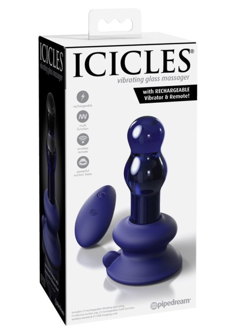 Pipedream Icicles No 83 szklany wibrujący korek analny niebieski