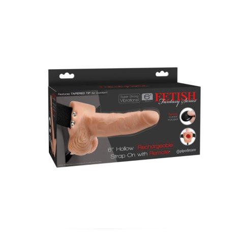 Puste dildo wibrujące na uprzęży 6" Hollow Strap-On with Remote Light - Pipedream