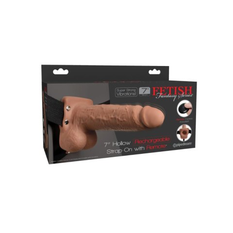 Puste wibrujące dildo na uprzęży 7" Hollow Strap-On with Remote Tan - Pipedream