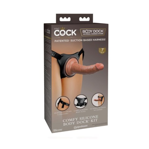 Uprząż z silikonowym dildo Comfy Silicone Body Dock Kit Brown - Pipedream