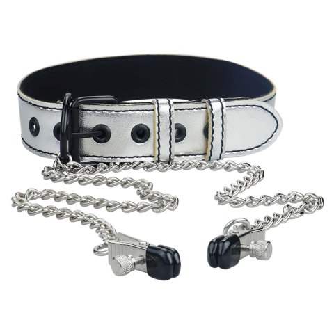 Metallic Silver Collar With Nipple Clamp Lovetoy