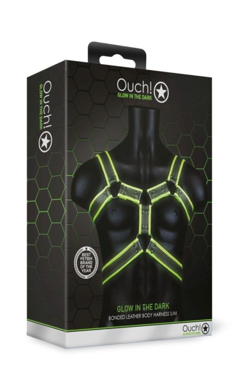 Body Harness - Glow in the Dark - Neon Green/Black - S/M Ouch!