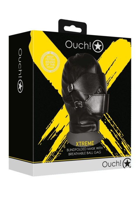 Blindfolded Mask with Breathable Ball Gag - Black Ouch!