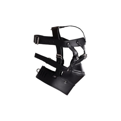 Head Harness with Zip-up Mouth and Lock - Black Ouch!