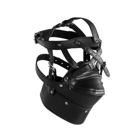 Head Harness with Zip-up Mouth and Lock - Black Ouch!