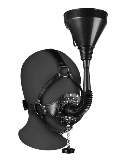 Open Mouth Gag Head Harness with Funnel - Black Ouch!