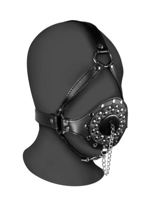 Open Mouth Gag Head Harness with Plug Stopper - Black Ouch!