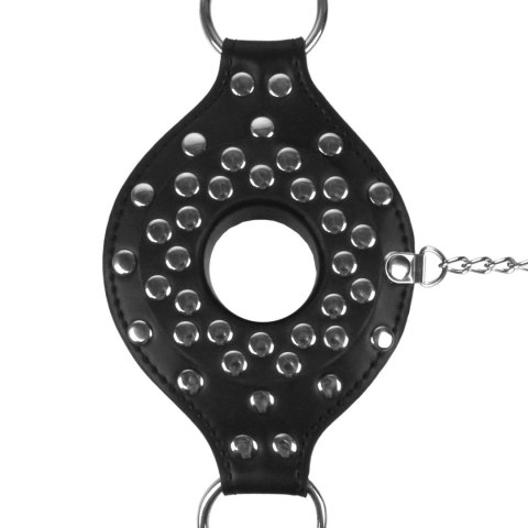 Open Mouth Gag Head Harness with Plug Stopper - Black Ouch!