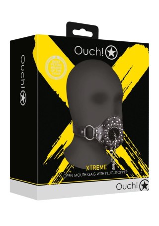 Open Mouth Gag with Plug Stopper - Black Ouch!