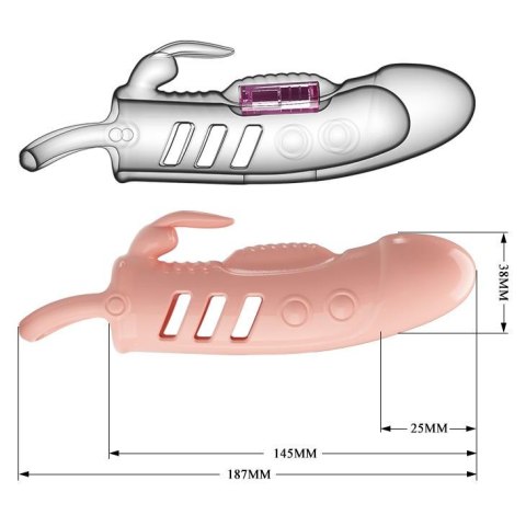 Wibrująca nakładka na penisa, powiększająca, 14,5 cm, TPR, różowa