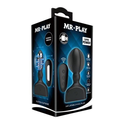 Mr Play Inflatable wibrujący korek analny nadmuchiwany 12 cm czarny