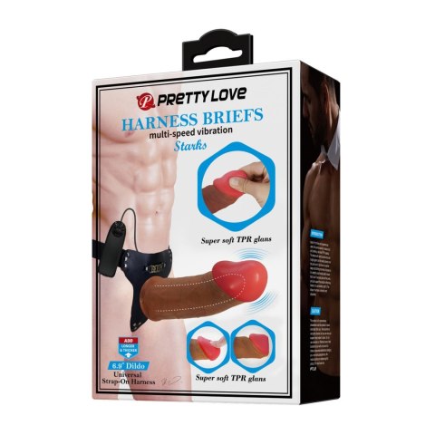 PRETTY LOVE - HARNESS BRIEFS Starks Universal Strap-On Harness 6,9'' Vibration Dildo Light Brown Pretty Love