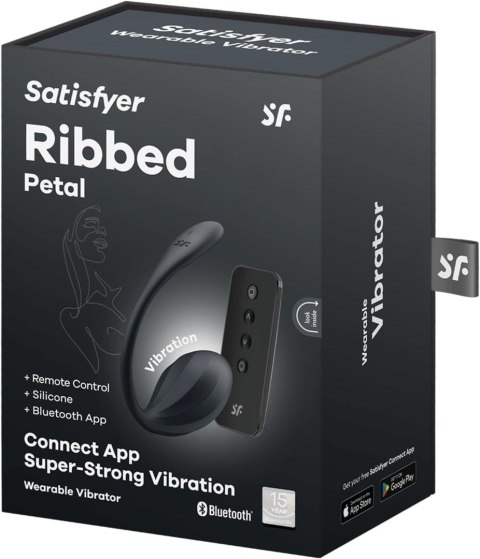 Ribbed Petal wibrujące jajeczko stymulujące sterowane telefonem i pilotem czarne - Satisfyer